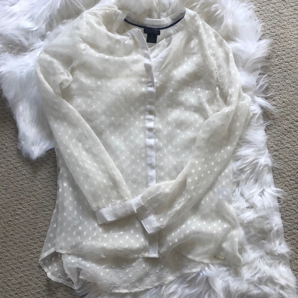 Polo button down polka dot sheer white